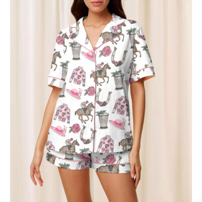 Women’s Kentucky Derby Print Pajamas Set, Women's Pajamas Set, Sleepwear, Loungewear , Long/Short Sleeve Pyjamas for Women MK14031