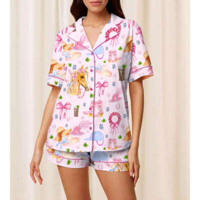 Women’s Kentucky Derby Print Pajamas Set, Women's Pajamas Set, Sleepwear, Loungewear , Long/Short Sleeve Pyjamas for Women MK18033