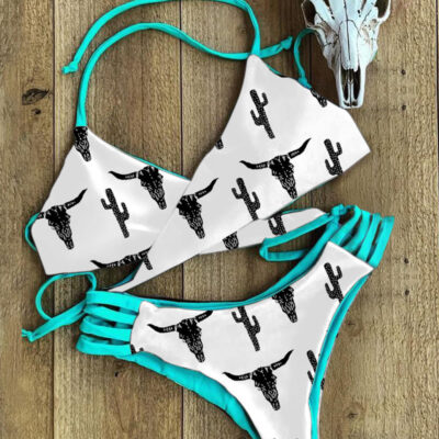 Cowgirl Style Graphic Crossover Bikini Set For Women